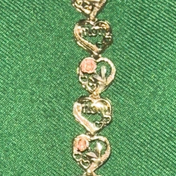 Vintage 10k Yellow Gold Mom Heart Bracelet with Rose Gold Flowers - Picture 6 of 8